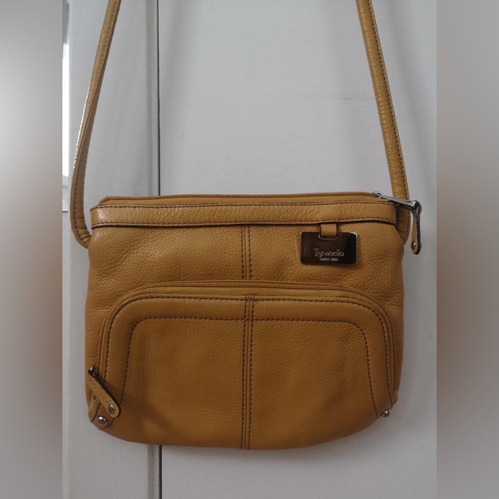 Tignanello Mustard Leather Crossbody Bag
